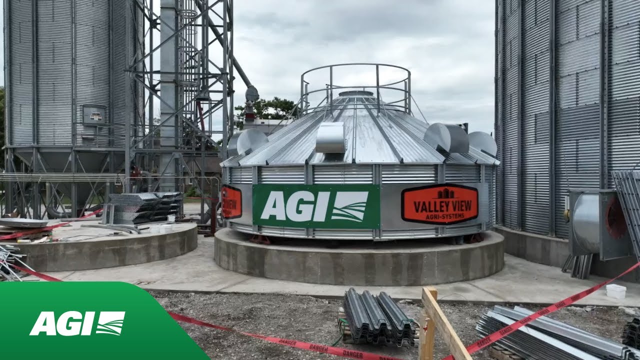 AGI grain bins under construction at Brooks Cardinal's farm on Live to Farm