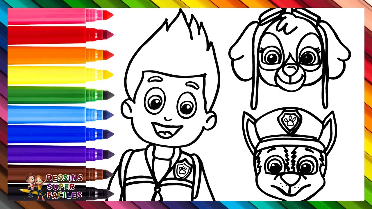Dessiner et colorier Ryder, Chase et Skye de la Pat' Patrouille 🐶👮🐾🐶🎀🌈 Dessins pour enfants