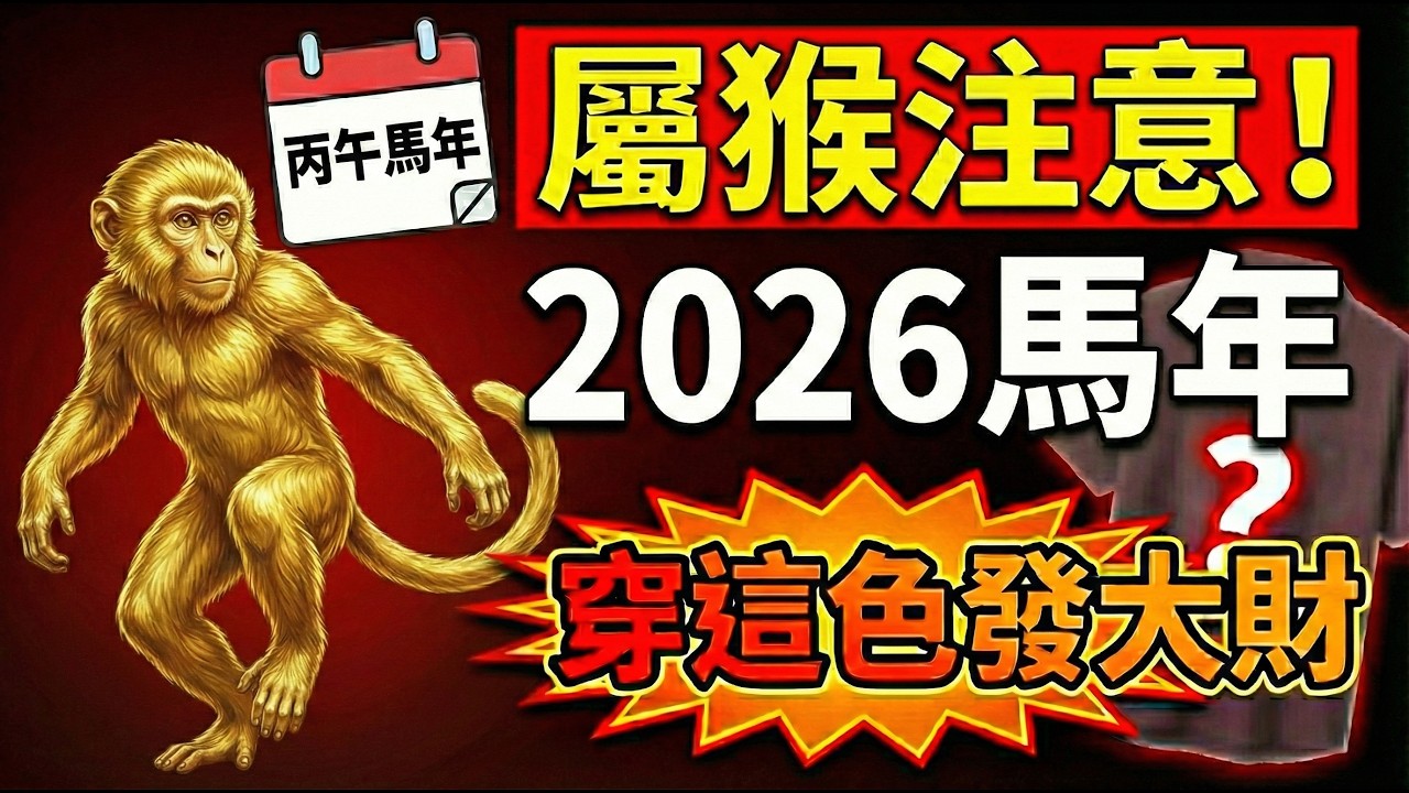 生肖猴注意！2026年丙午馬年！一定要多穿這顏色，这是你的招財符！財富主動找上門！#2026屬猴運勢 #生肖猴2026運勢 #招財 #偏財運 #生肖猴 #2026馬年 #改運 #風水 #財運 #屬猴