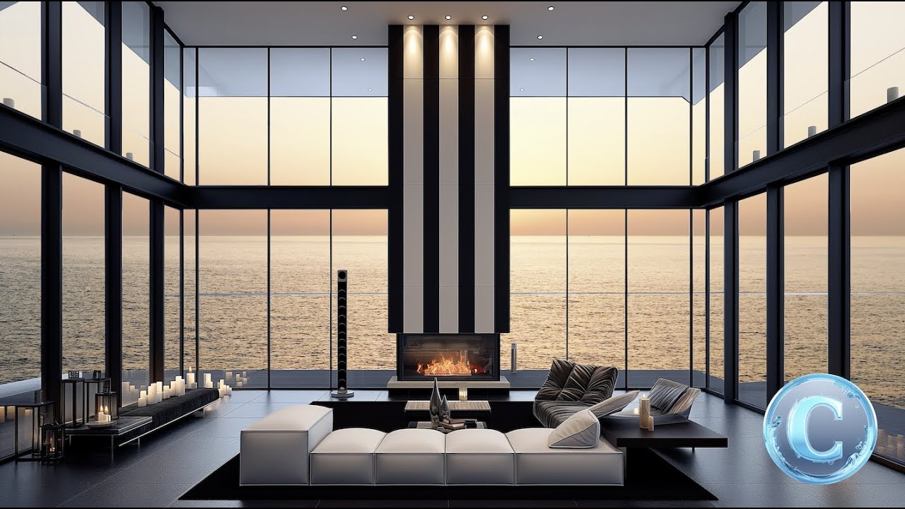 Seaside Elegance: Relaxing Smooth Jazz in a Black & White Interior | Serene Sea Views #calmingmusic