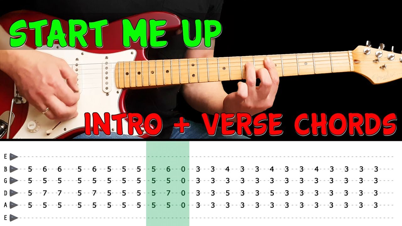 START ME UP(Keith's part) - Guitar lesson Intro+verse chords w/tabs (fast & slow)-The Rolling Stones