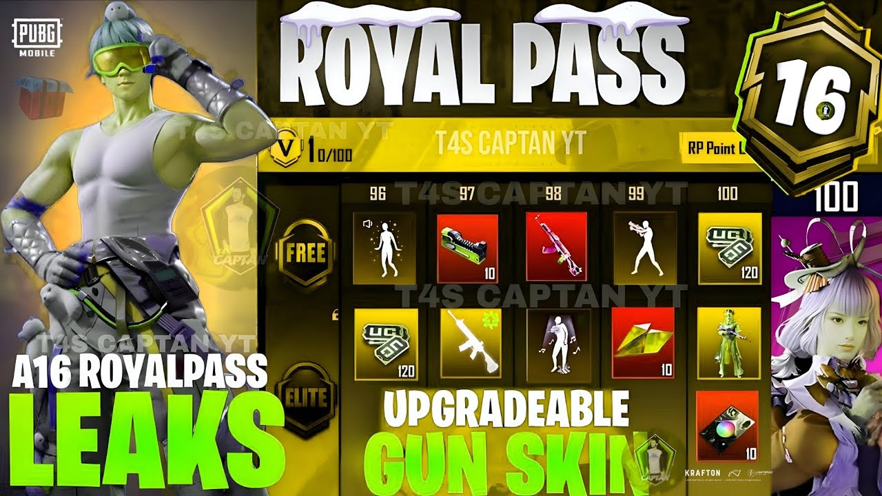 PUBG Mobile A16 Royal Pass Leaks | All 1 to 100 RP Rewards | A16 RP Full Review & Release Date