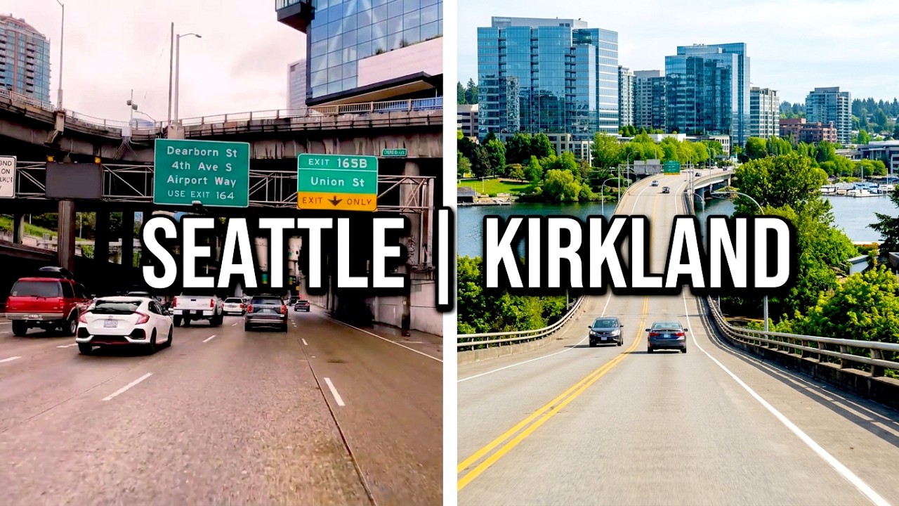 🌉🚗 [4K] Seattle to Kirkland Scenic Drive | Downtown ➝ I-5, SR90, SR405 | Bellevue & Waterfront Tour