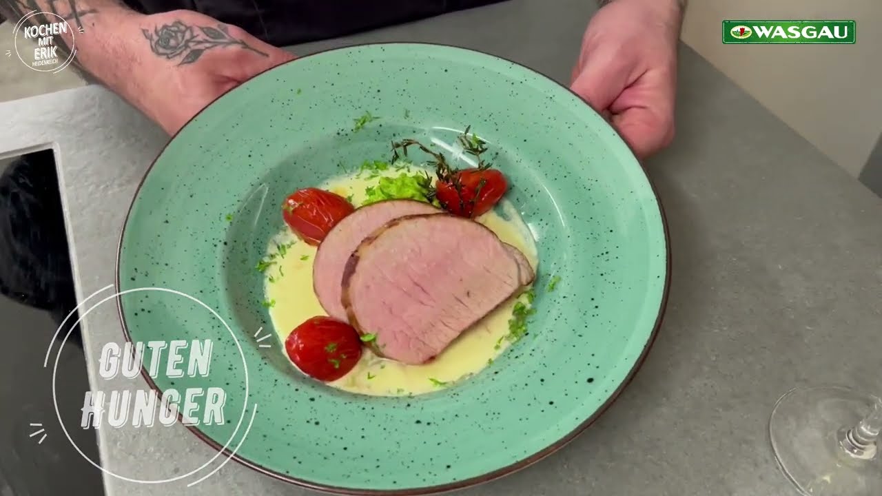 Kochen mit Erik - Iberico Schweinerückenbraten mit Trüffelbutter und Erbsenpüree