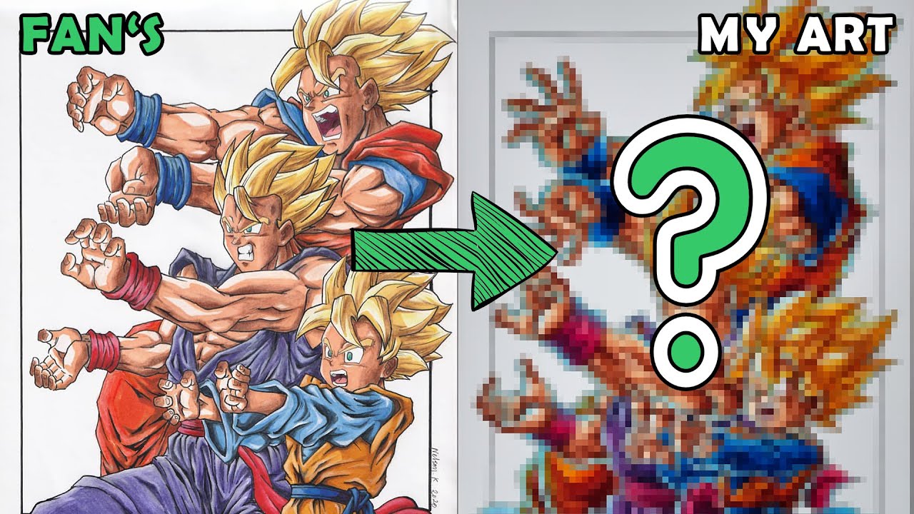 Рисунок Гоку, Гохана и семьи Готен Камехамеха | Перерисовать рисунок фаната