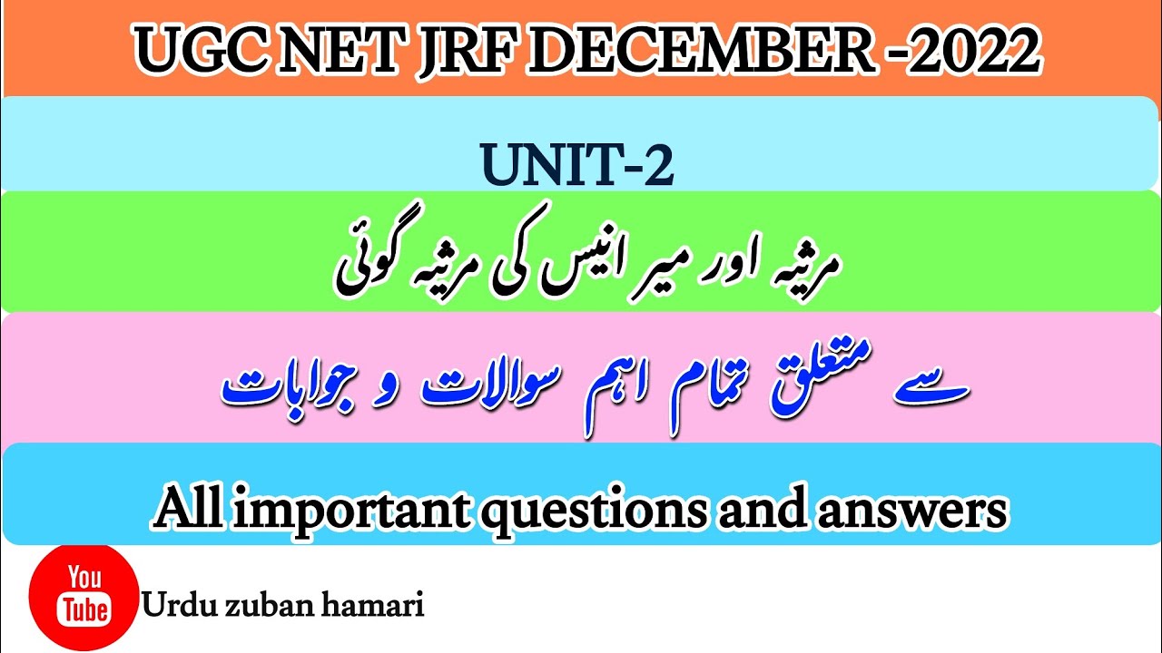 UGC NETJRF |Urdu Marsiya | Meer Anees ki Marsiya Nigari |میر انیس کی مرثیہ نگاری |@URDU ZUBAN HAMARI