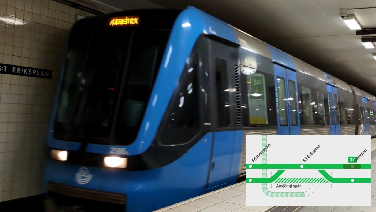 S:t Eriksplan, Green line, single track operation with animation, Stockholm metro. English subtitles