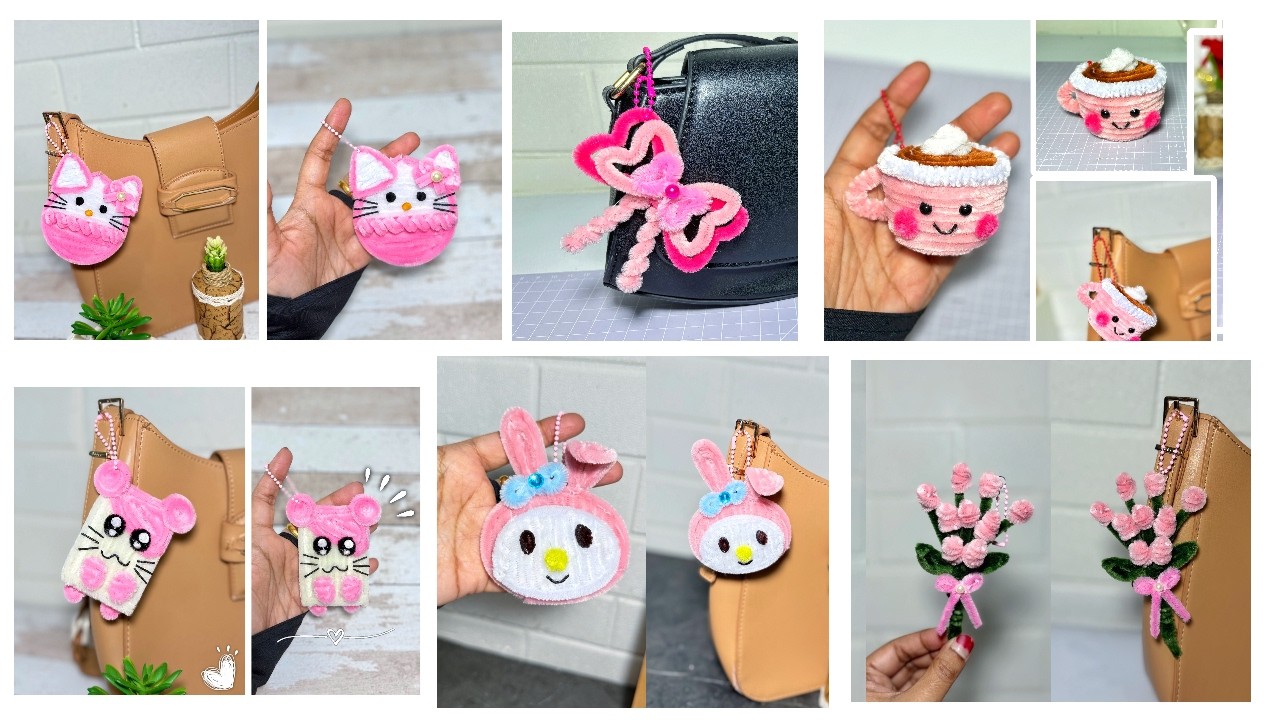 6 PINK Fuzzy Wire Keychain Making