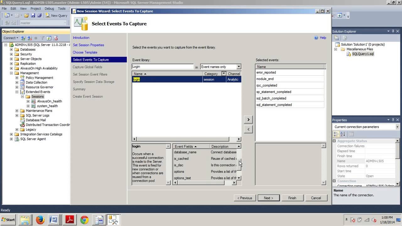 SQL Server 2012 tutorial 91: How to creating and configure an Extended Events session