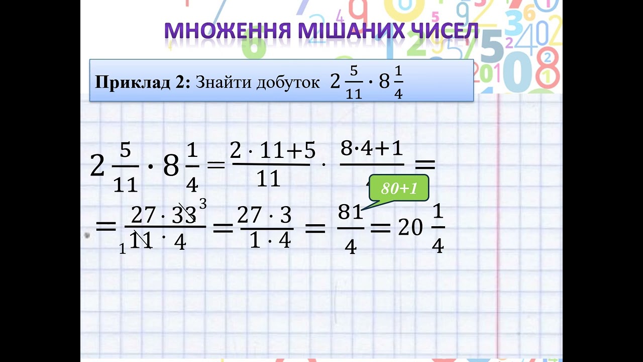 Множення мішаних чисел, математика 6 клас
