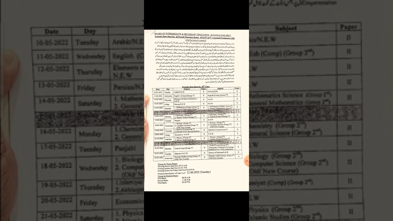 Date Sheet Class 9th - Class 10th Annual Exams 2022!
