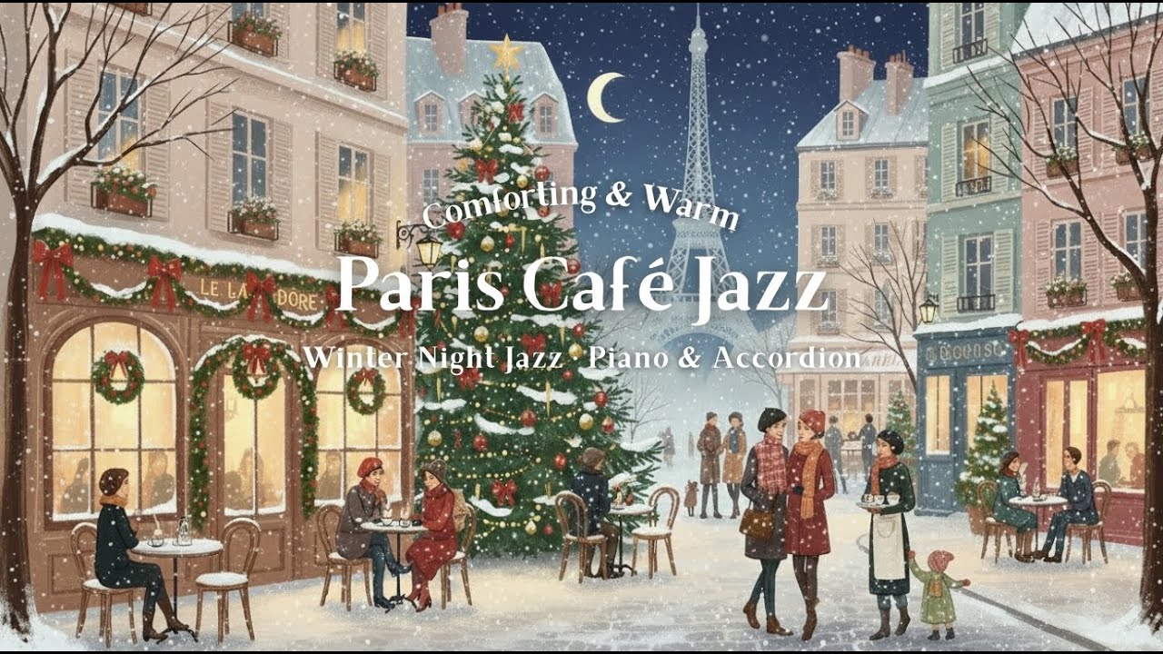 Winter Night at a Paris Café | Cozy French Jazz for Relaxing & Reading |  Piano & Accordion Melodies