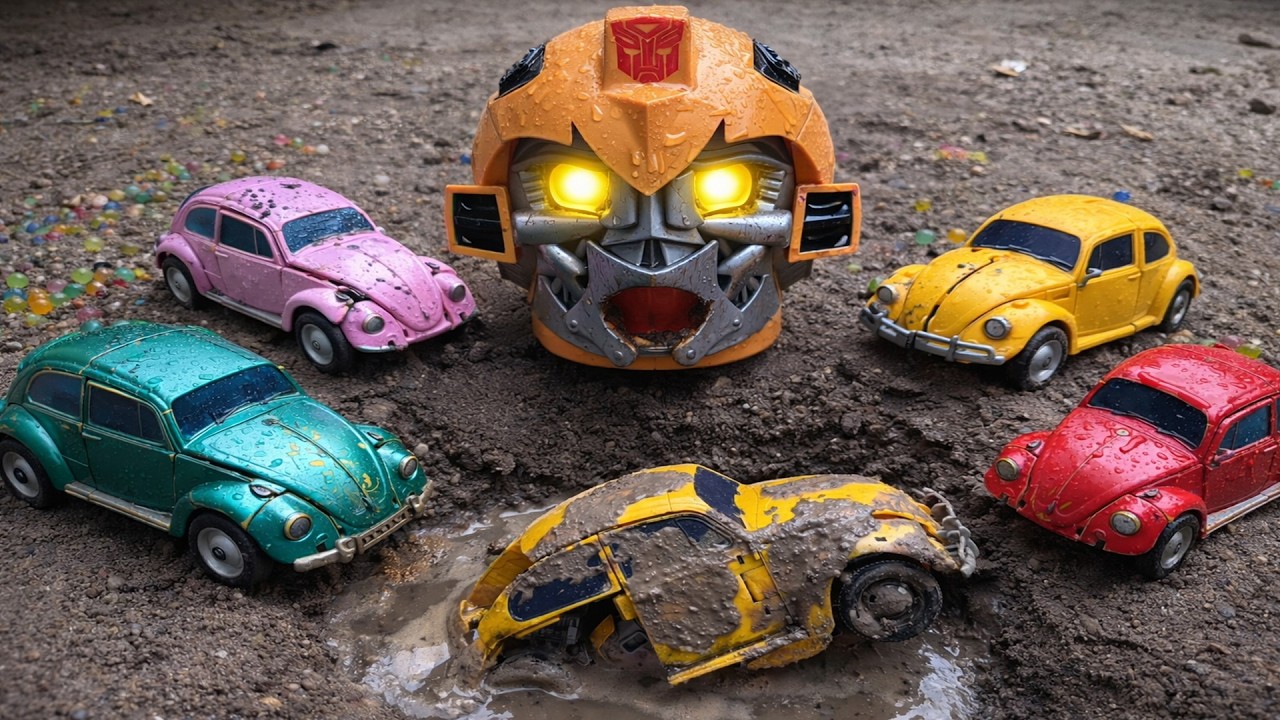 All Color Transformers Bumblebee Stuck in Mud!Clean Challenge & Transformation Comparison Robot Toys
