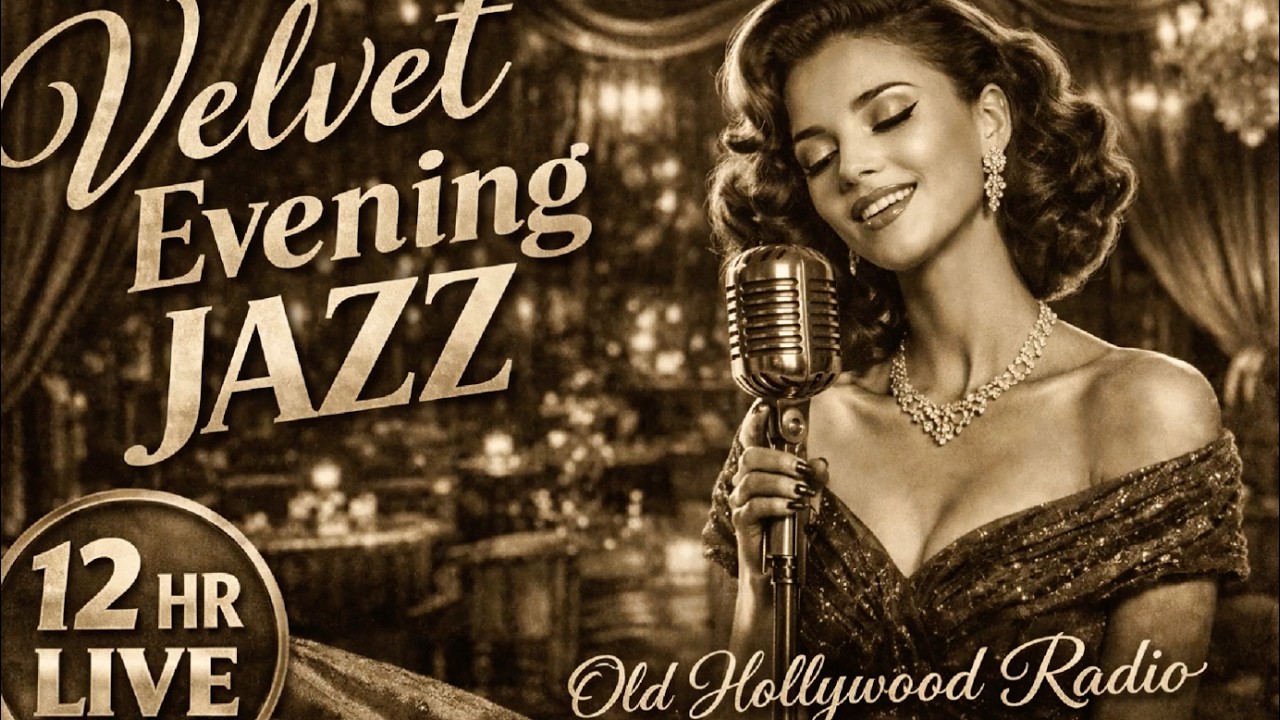 🎙Velvet Evening Jazz — 12 Hr Live | Old Hollywood Radio #vintagejazz #eveningjazz #oldhollywoodradio