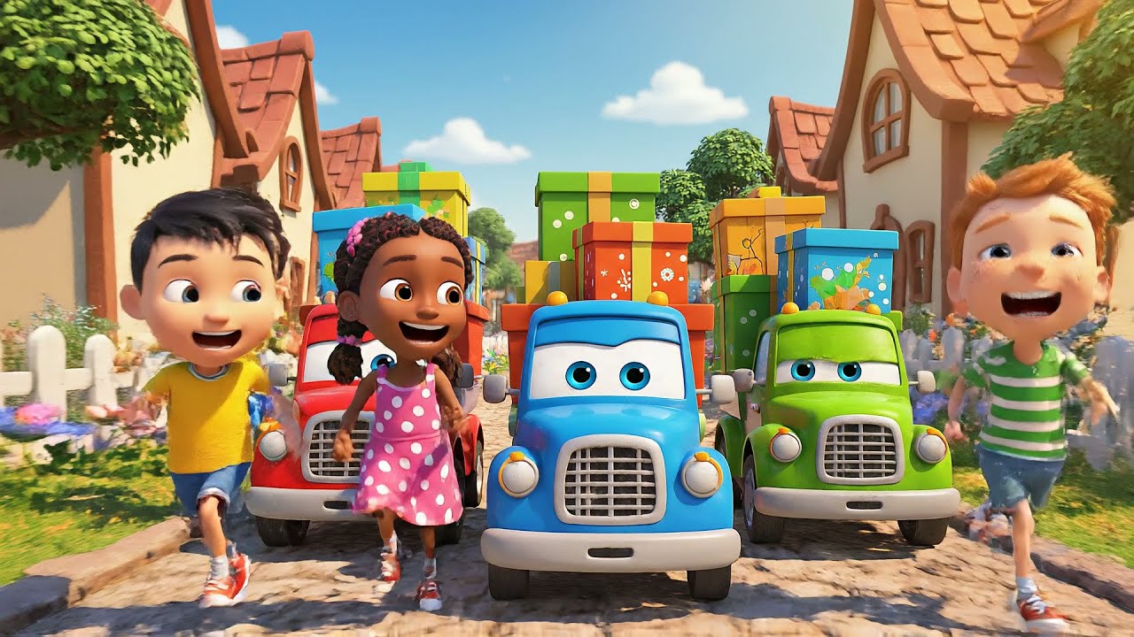 Tres pequeños camiones de juguete Chug Ch | Canciones Infantiles y Rimas para Niños