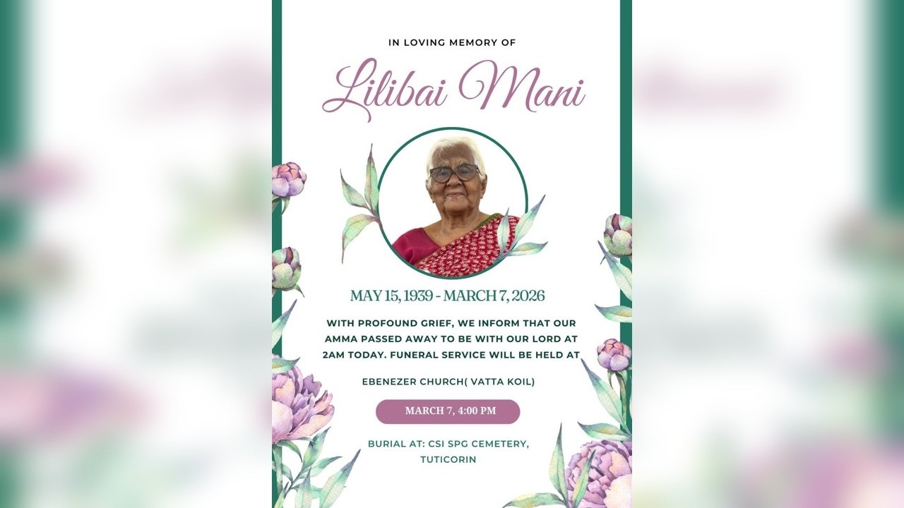 CSI EBENEZER CHURCH VATTAKOVIL FUNERAL SERVICE .LILIBAI MANI.AT 4:00PM