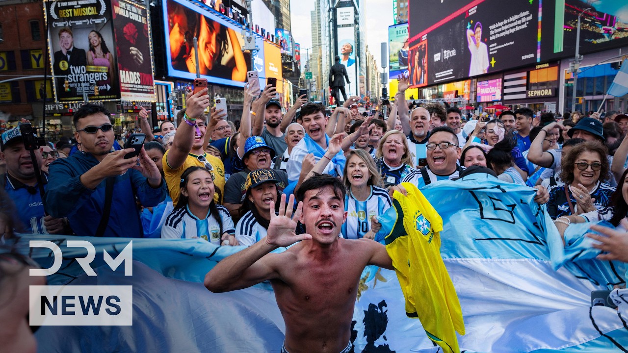 Times Square BURST: France, Argentina & Algeria Fans Clash in Times Square World Cup Rally | AD1Z