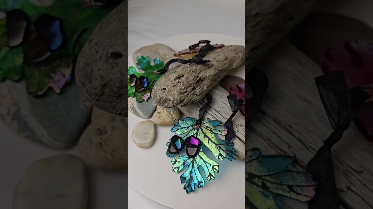 Handcrafted Glass Oak Leaf with Two Acorns