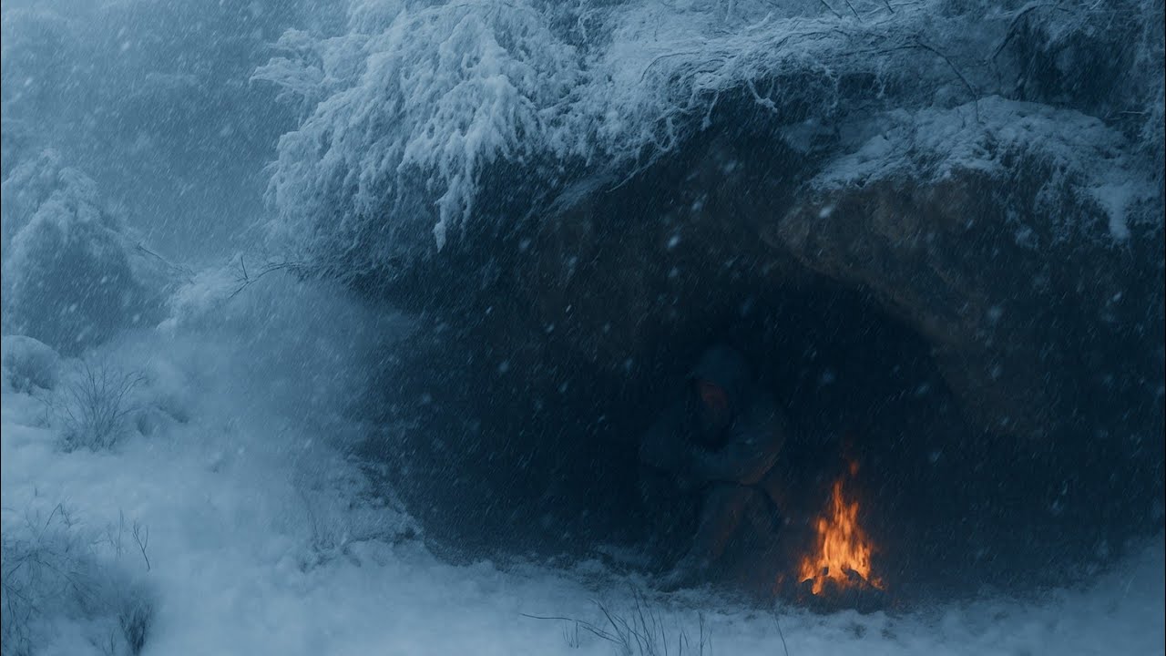 Surviving a Snowstorm in a Cave | Natural Shelter Under Rocks