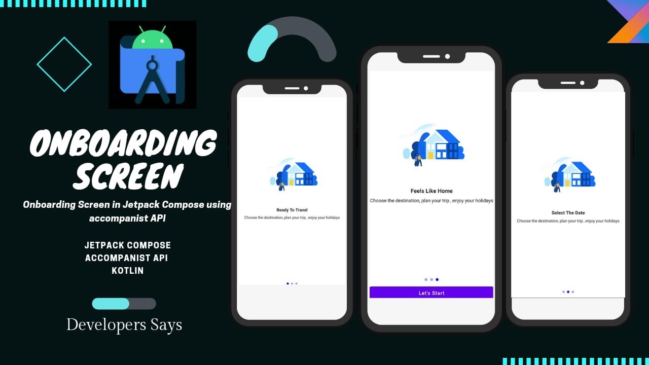 Onboarding UI In Jetpack Compose Using Accompanist API | Kotlin | Android Studio | Developers Says