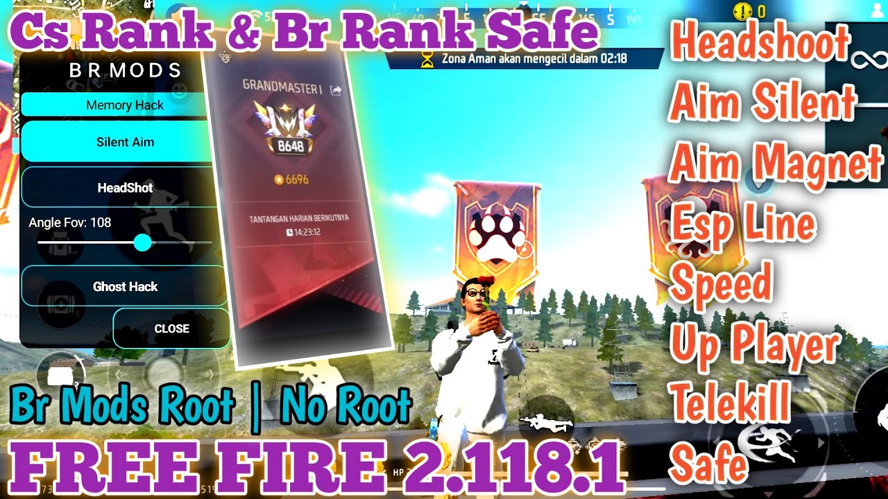 NEW FREE FIRE 2.118.1 LATEST FEATURES BR MODS MENU FULL SAFE BR RANK AIM SILENT FINALLY GRANDMASTER