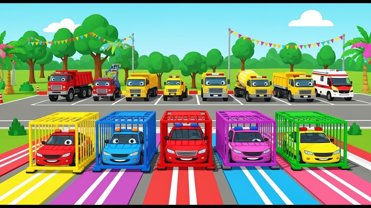 Mega Garage Transport – POLICE JEEP CARS with Heavy Double Flatbed Trailer Trucks