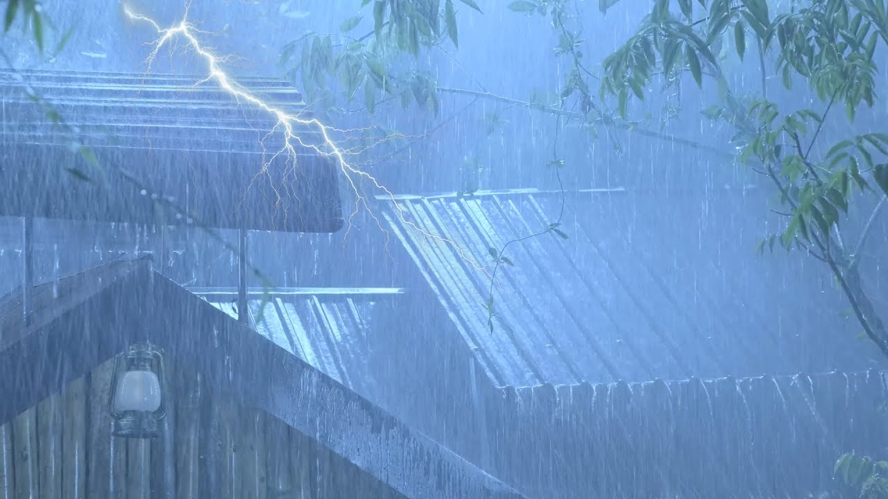 Night Rain Sleep 🌧️ Heavy Rainfall on a Metal Roof with Thunder Echoes in the Rainforest