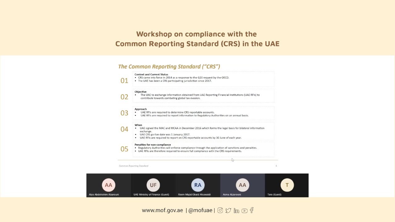 Workshop on compliance with the Common Reporting Standard (CRS) in the UAE
