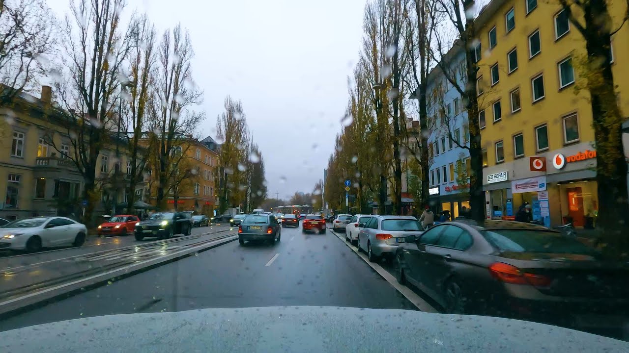 Munich City Driving in the Rain Driving Tour , November 2021 4K Video