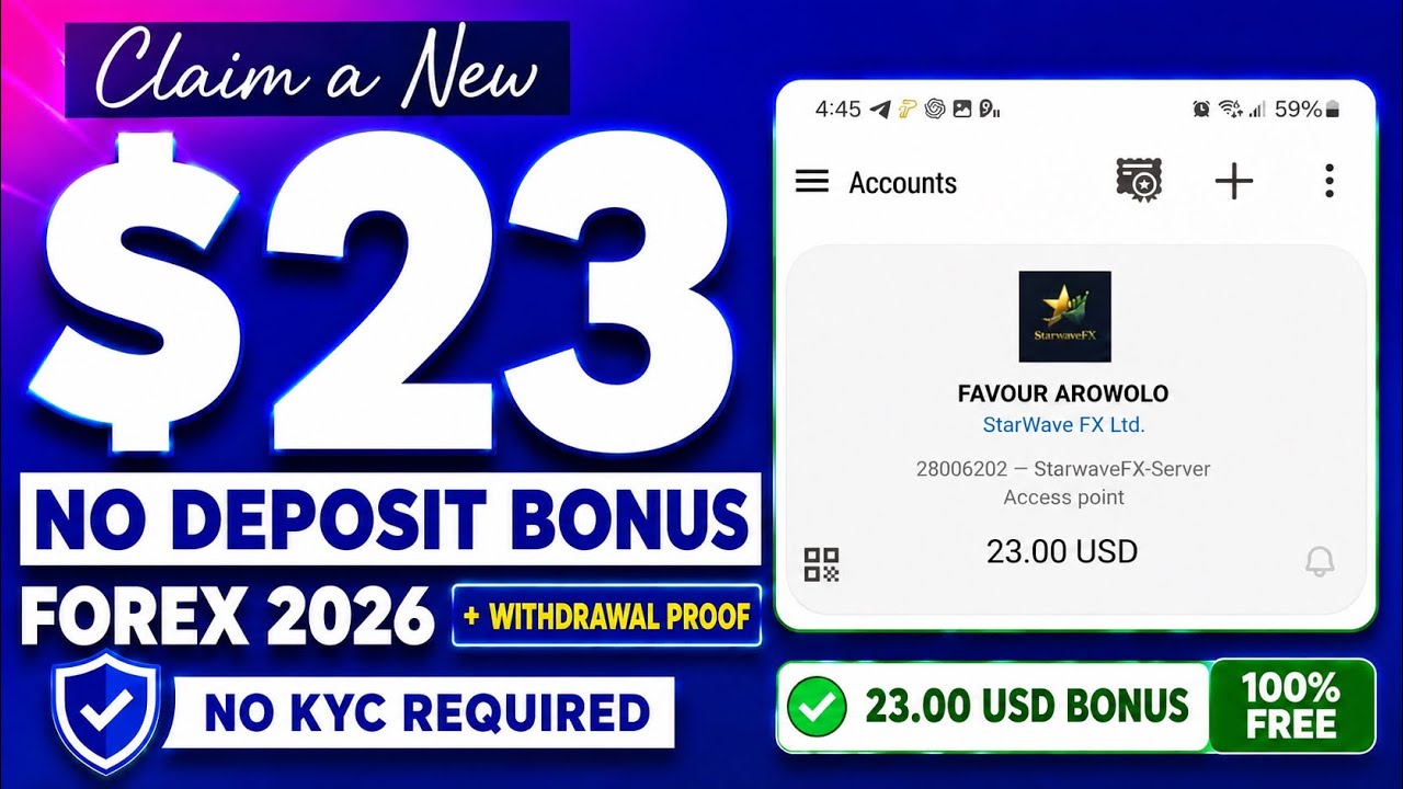 Get the latest $23 no deposit bonus forex 2026 | No lots size required 