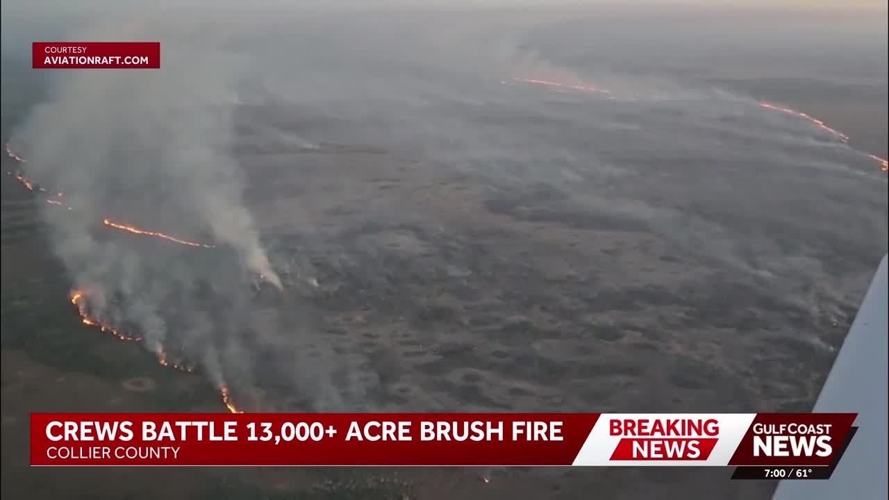 Brush fire in Collier County grows to 15,000 acres, raising visibility concerns for drivers