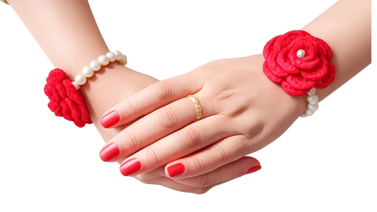 Valentine Special Gift / Supper Easy Crochet Flower Bracelet / Beaded Gajra / Crochet Red Rose