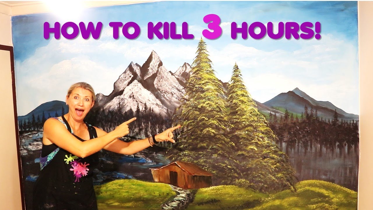 Following a Bob Ross painting tutorial on my bedroom wall in under 3 hours!