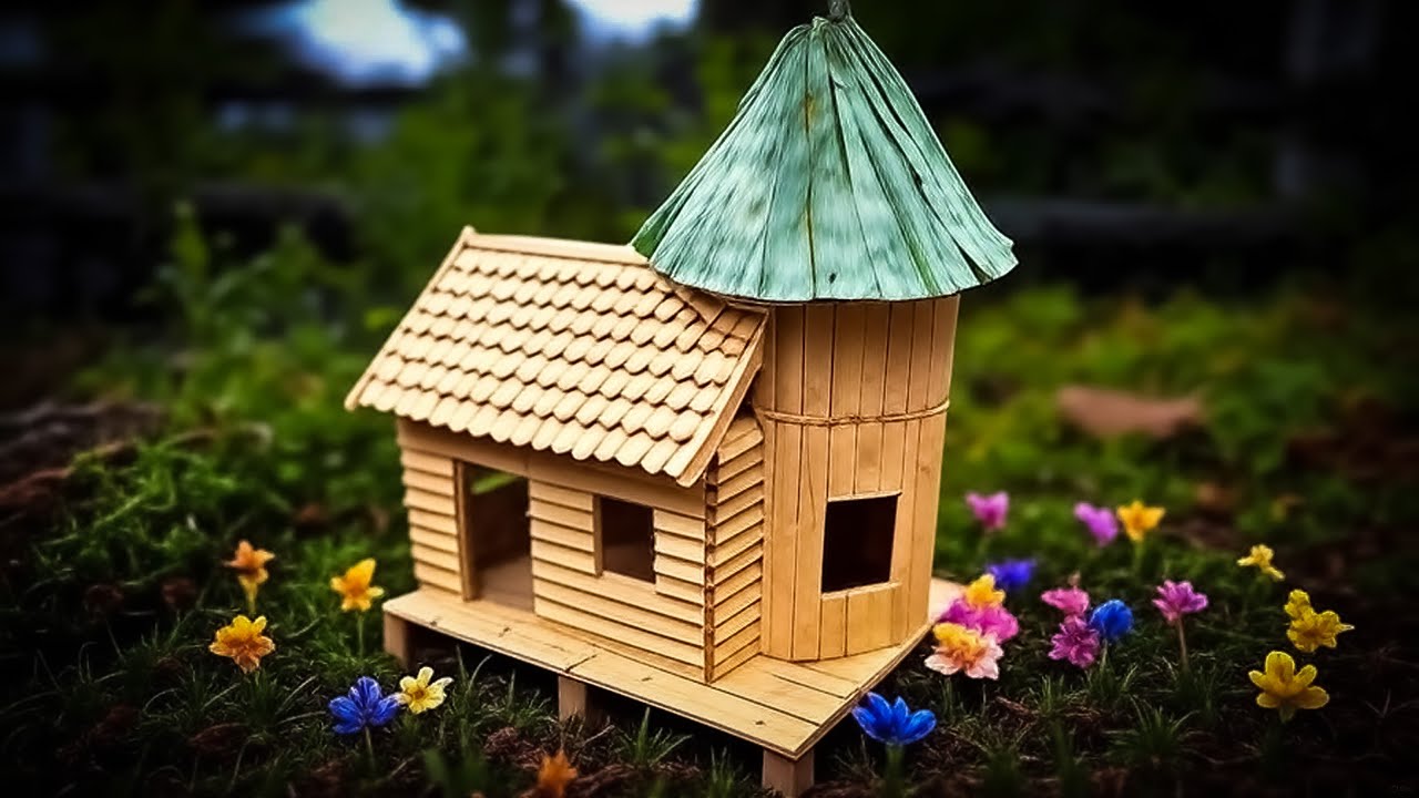 DIY Magical Fairy Tale Tower House with Leaf Roof | The Most Magical Popsicle Stick House Ever!