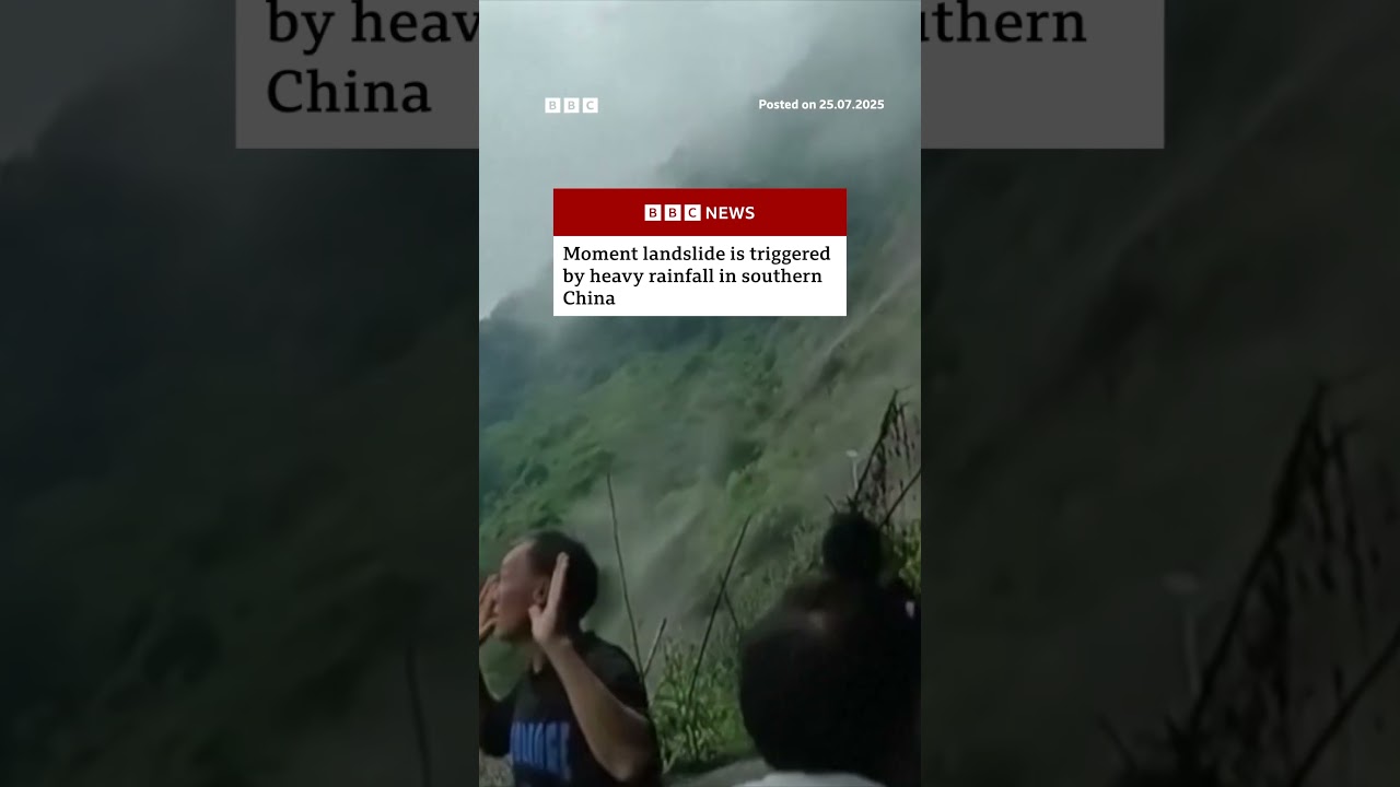 People in southern China watched as debris flowed down in a landslide. #China #Landslide
