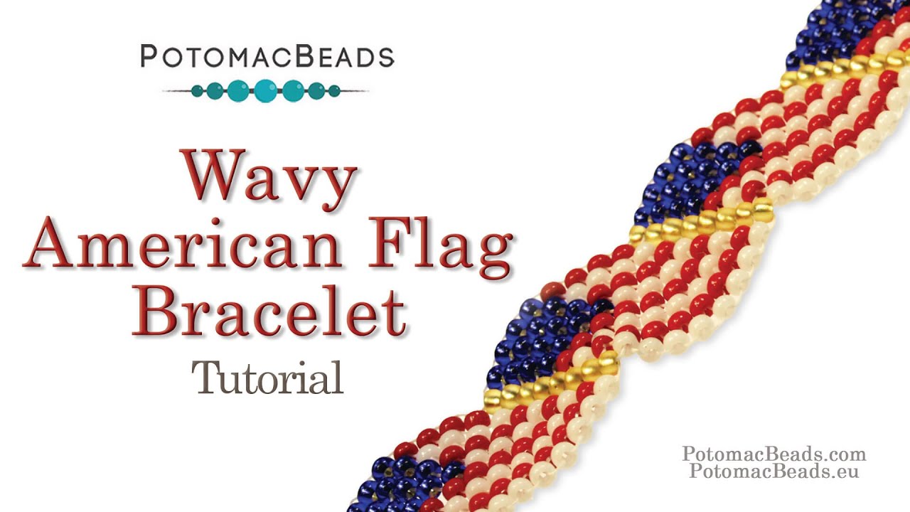 Seed Beading 386   Wavy American Flag Bracelet