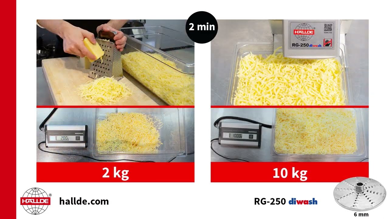 Shred cheese with HALLDE RG-250 diwash