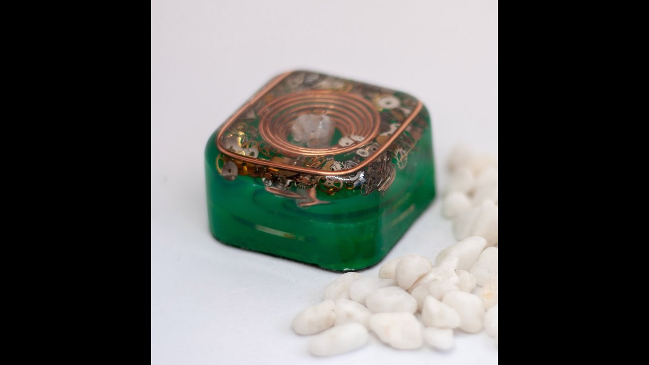 Crystal Resin Orgone Demi-Cube - uniquely crafted by Lifeflows.co.uk
