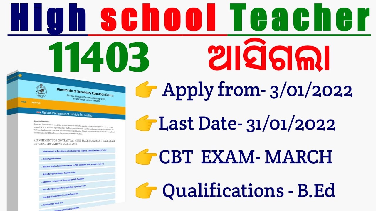 CHT || HIGH SCHOOL TEACHER RECRUITMENT 2021-22 || TOTAL POST 11403 ||