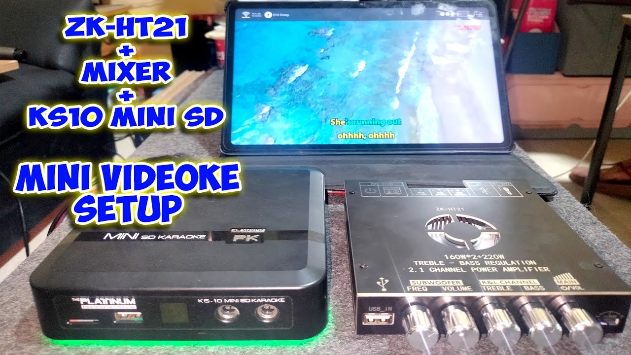 How to connect ZK-HT21 mini bluetooth amplifier + Platinum KS10 mini SD + Soundcraft 8 Channel Mixer