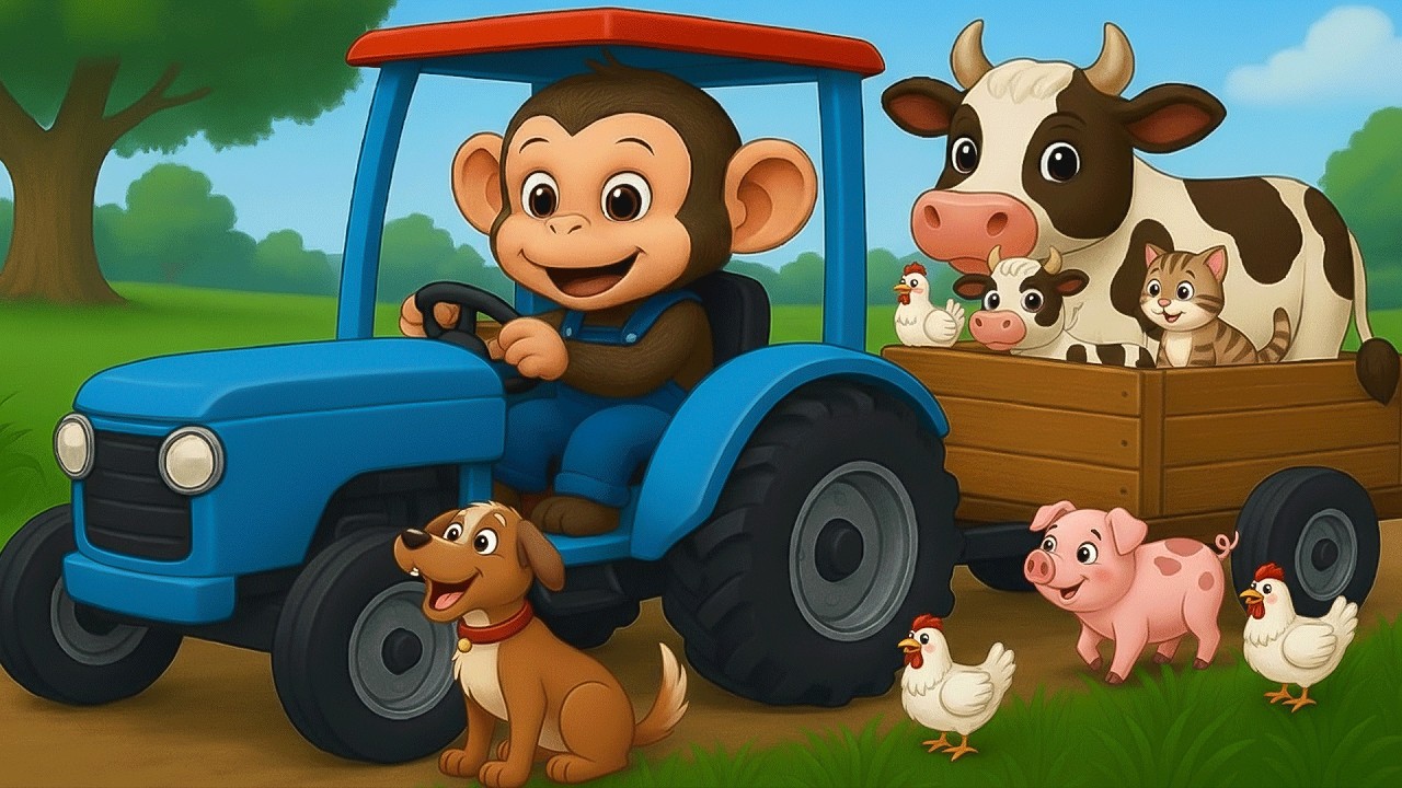 Cute Monkey Farm Adventure  Fire Rescue Tractor & Fish Thief Chase | Funny Farm 🐒🚜