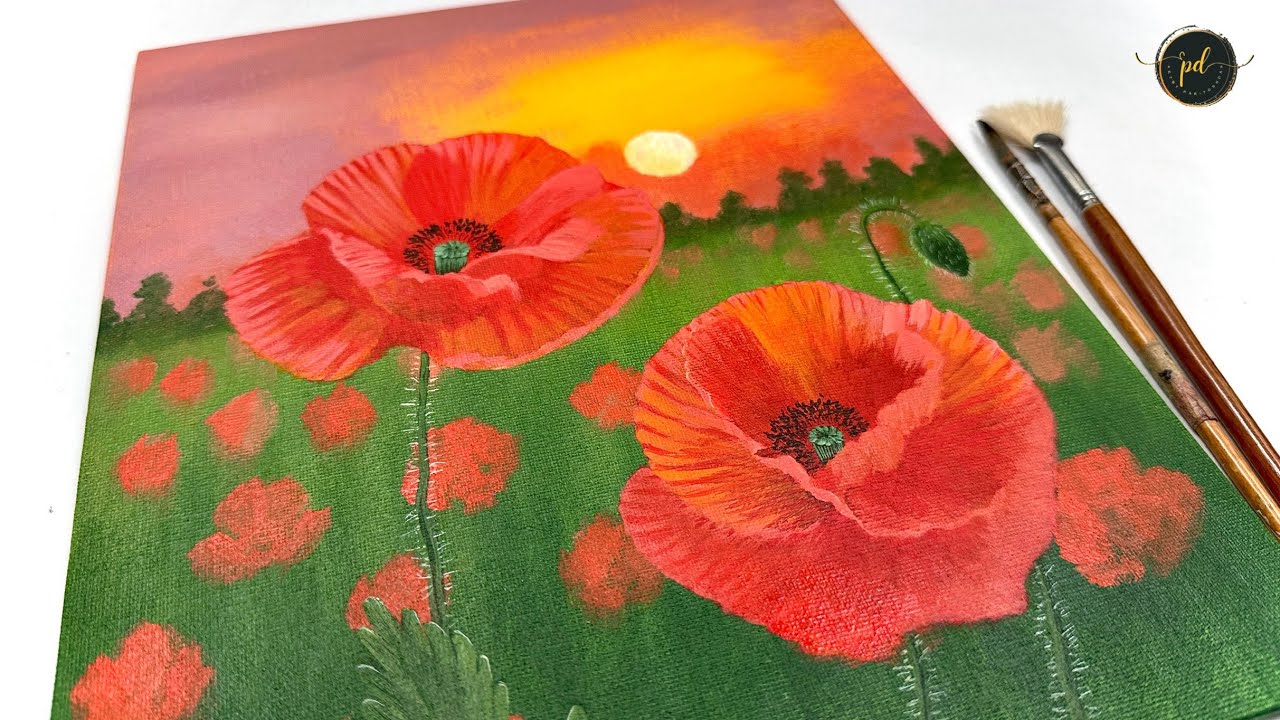 POPPY FLOWER / Acrylic Painting / Step by step
