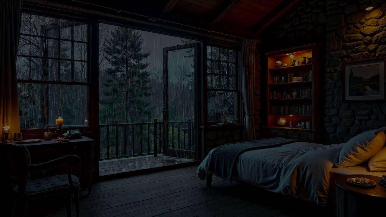 No Ads 🌧  Calm Rain Sound on Window with Soft Thunder Sounds  Relaxing Rain for Sleep & Meditation