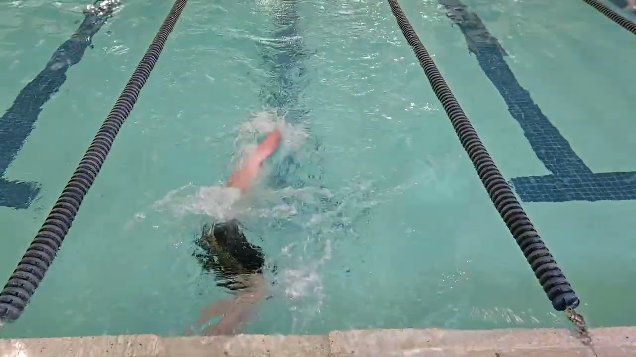 Tucker record breaking 50 yard breaststroke for our District Jr. High 10-12 year olds