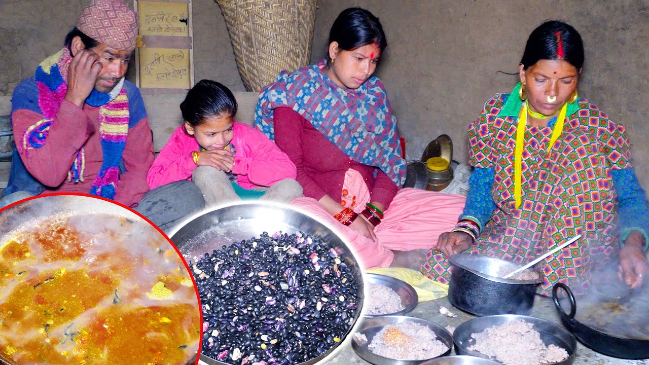 dharme brother's wife and daughter are cooking beans curry || @lifeinruralnepal