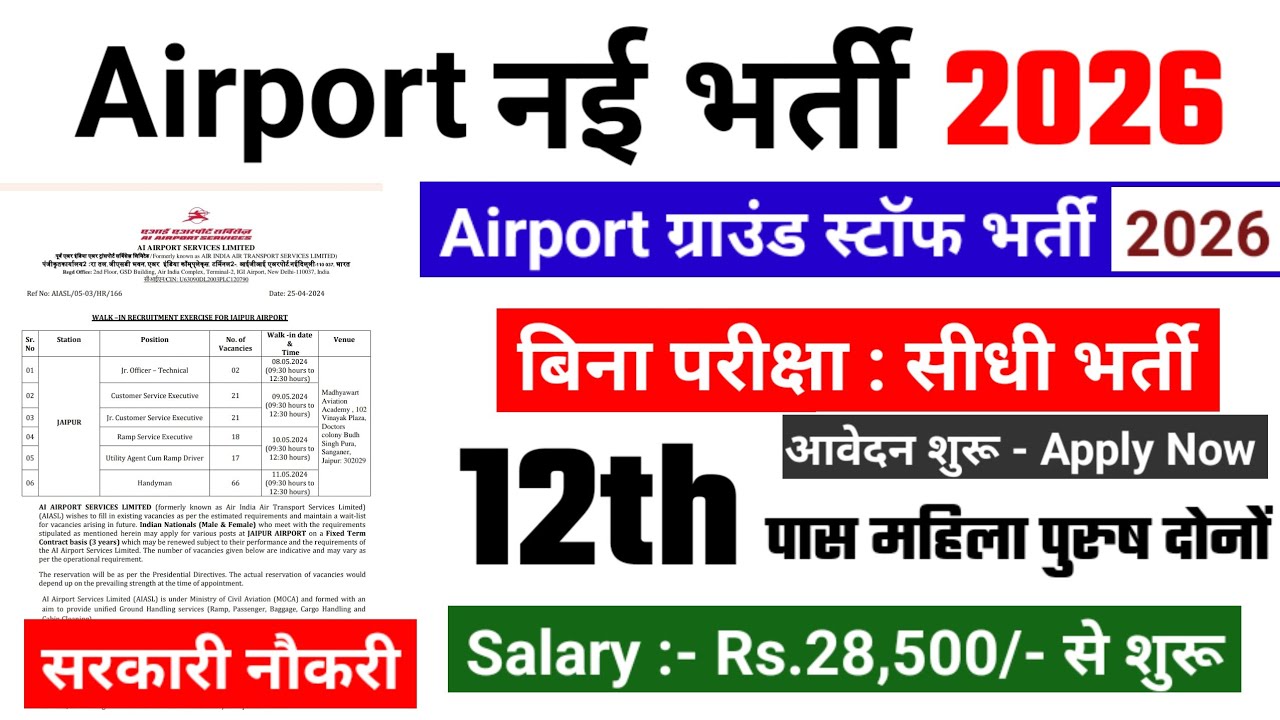 Airport में निकली भर्ती | Airport Vacancy 2026 | Airport Ground staff | New Vacancy 2026