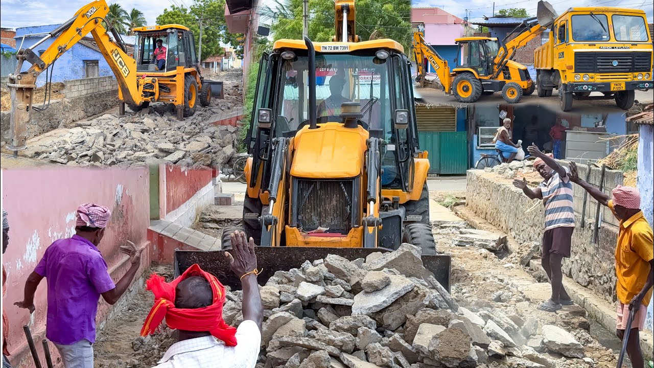 JCB 3DX Xtra Street Road Breaking and Debris Loading in Truck and another JCB Loading Mud in Tractor