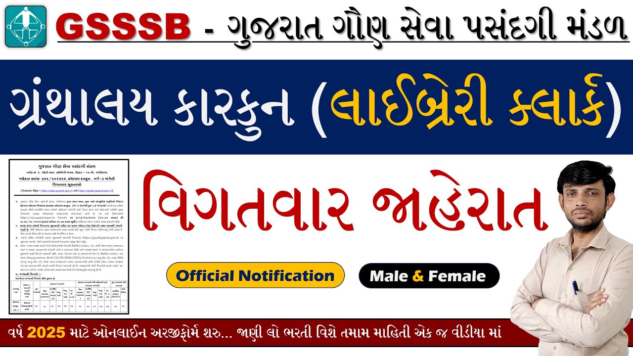 GSSSB Library Clerk Bharti 2025 | GSSSB Clerk Vacancy 2025 Gujarat | GSSSB Vacancy 2025
