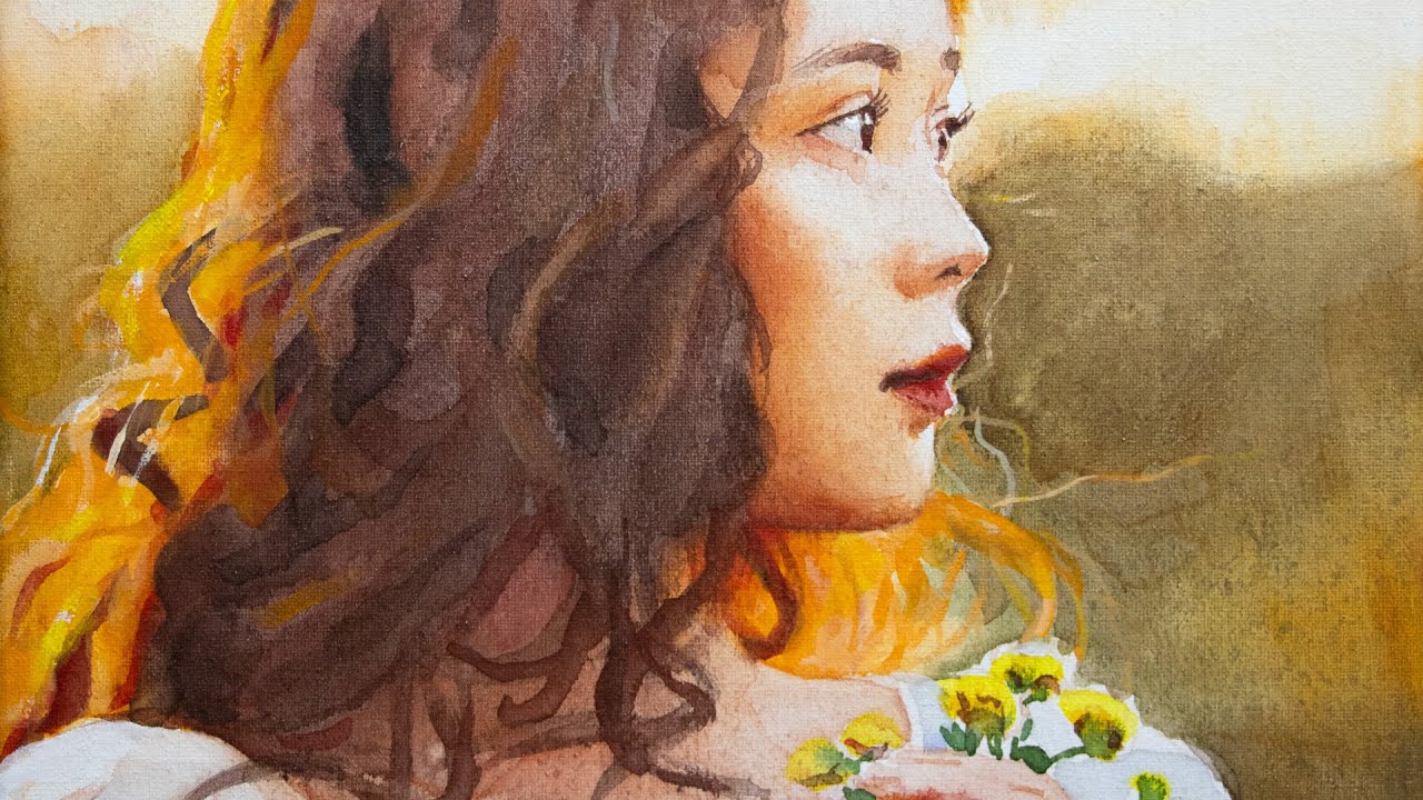 Watercolor Portrait Painting on Watercolor Canvas