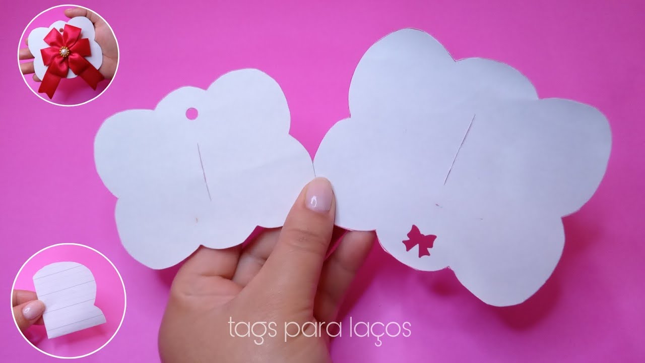 Como fazer papeletas/tags/nuvem para laços infantil.